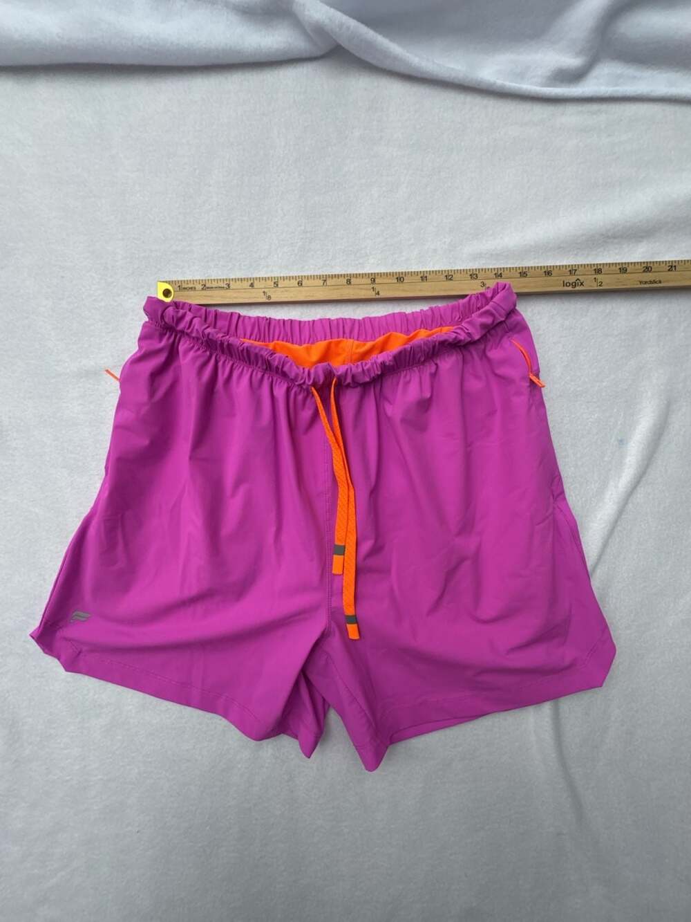 Fabletics Lined Athletic Running Shorts in Purple with Neon Orange Drawstring - Picture 3 of 6